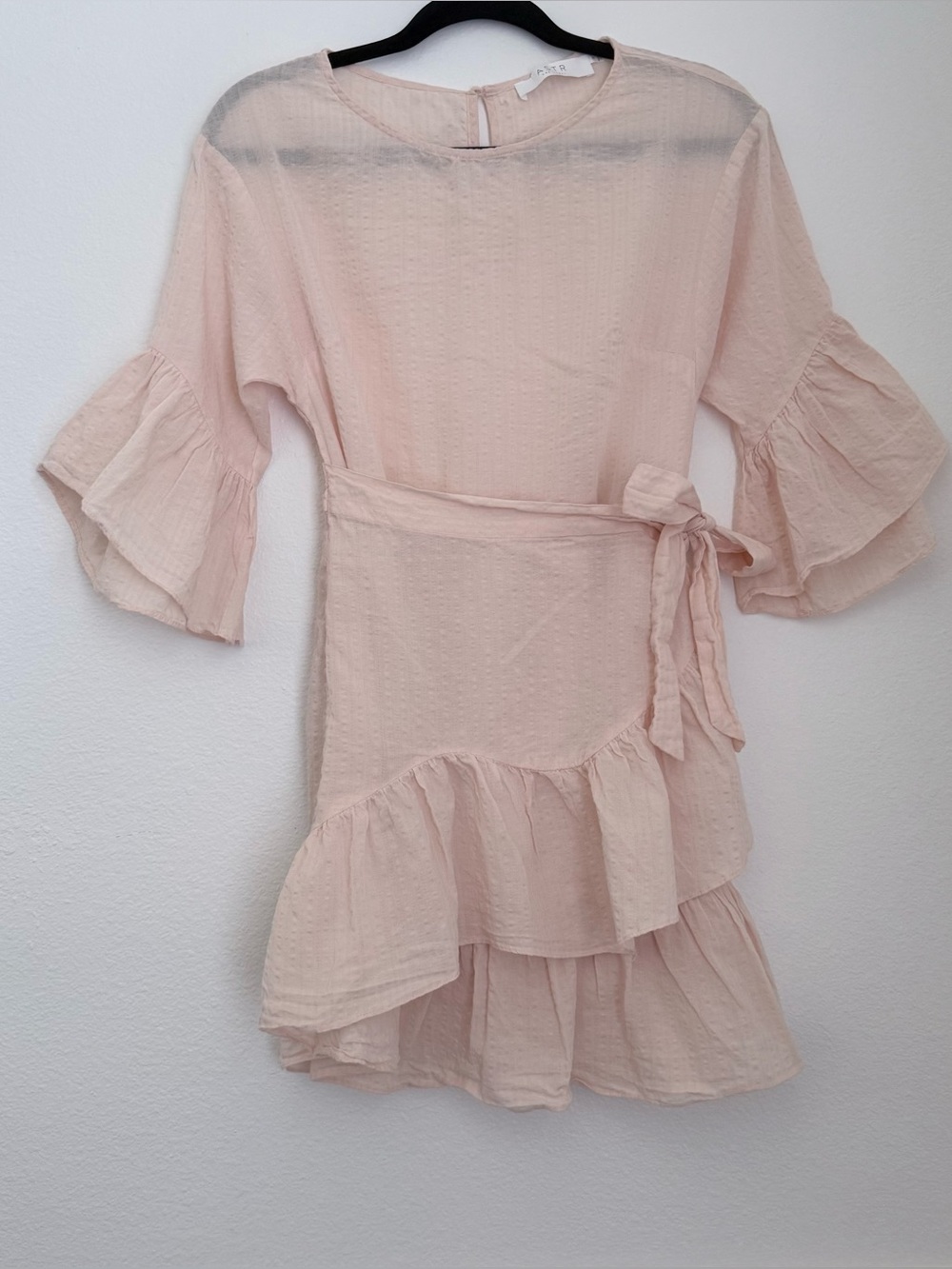 ASTR the Label Pink Faux Wrap Dress Ruffle bell Sleeves clean girl Size Small